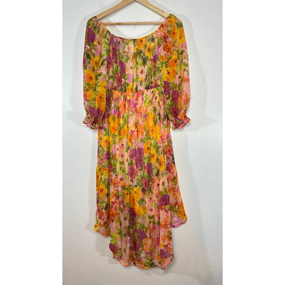 FIG & FLOWER Anthropologie floral dress hi low ruffle Spring Summer Womans Large - Picture 5 of 8